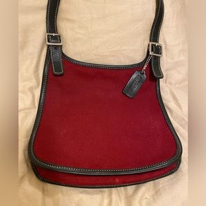 Coach Twill Red /  Burgundy Slim Flap Saddle Crossbody Bag Shoulder Purse 8114